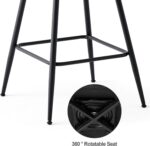 Black Bar Stools Set of 3, Swivel Counter Stools with Rattan Back & Metal Legs, 26" PU Leather Barstools Counter Height, Mid Century Modern Bar Chairs Island Stools for Kitchen Counter - Image 10
