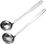 Soup Spoon Stainless Steel Heavy Duty Big Soup Ladle Colander Serving Spoon with Attractive Mirror Finish, Perfect for Hotpot Stirring, Serving Soup, Deep Wide Enough 2PCS (Soup Spoons - 12") - Image 2