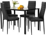 FDW | 5-Piece Dining Table Set | Glass Kitchen Table with 4 Upholstered Chairs | Space-Saving Design | Faux Leather Cushions | Modern Rectangular Table | Black | for Dining Room, Small Spaces - Image 2