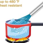 Silicone Whisk,Heat Resistant 480°F Whisks For Cooking Non Scratch,Stainless Steel wired wisk,Plastic Rubber Whisk Tool For Nonstick Cookware Pans,Silicon Wisks Set of 4,Blue - Image 5