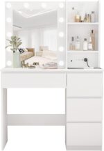 Vabches Makeup Vanity with Lights, 37inch Vanity Desk with Power Strip, 4 Drawers Makeup Table with Lighted Mirror, 3 Lighting Colors, White - Image 10