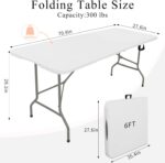 Set of 2 Folding Tables with Carrying Handle Lightweight Rectangular Portable Plastic Camping Table Steel Legs for Party, Dining, Wedding, Events, Picnic Indoor, Outdoor (6FT, White) - Image 3