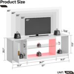 Bestier LED TV Stand for 55/60/65 Inch TV, Gaming Entertainment Center with Cabinet for PS5, Xbox, Fluted TV Console with Adjustable Glass Shelves for Living Room, Bedroom 57 Inch,Bright White - Image 3