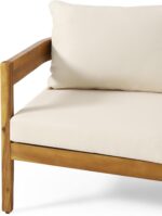 Christopher Knight Home Brooklyn Outdoor 3 Seater Sofa with Cushions - Acacia Wood - Teak/Beige - Image 8