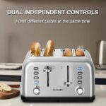 Toaster 4 Slice, Dual Independent Controls, Extra Wide Slot Toasters for Bagel, Bread, Waffles, 7 Shade Settings, 4 Main Functions, Removable Crumb Tray, 1500 Watts, Brushed Stainless Steel - Image 4