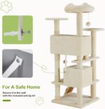 DUMOS 54-inch Indoor Cat Tree Tower –Multi-Level Pet House for Large Cats with 2 Condos, Scratching Posts, Round Platform, Small Ladder, and Toys, Beige - Image 5