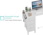 Lufeiya White L Shaped Computer Desk with Drawers & Storage Shelves, 47 Inch Corner Reversible Desk with Power Outlet for Home Office Bedroom, L-Shaped Teen PC Desks with Fabric Drawer, White - Image 8