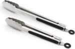 304 Stainless Steel Kitchen Cooking Tongs, 9" and 12" Set of 2 Sturdy Grilling Barbeque Brushed Locking Food Tongs with Ergonomic Grip, Black - Image 2