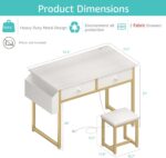 Makeup Vanity Desk No Mirror with Chair for Girls, White Small Vanity Table Set with Fabric Drawers, Power Outlet Without Mirror, Modern Make Up Desk for Bedroom - Image 4