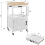 Yaheetech Rolling Kitchen Island with Single Door Cabinet, Kitchen Cart with Drawer on Swivel Wheels, Small Coffee Cart Microwave Stand with 3 Side Hooks for Dining Room, White - Image 4