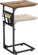 Fixwal C Shaped End Table Adjustable Height Side Table for Couch, TV Tray with Storage Bag Slide Under Sofa Small Tables for Living Room, Bedroom & Office, Rustic Brown - Image 2