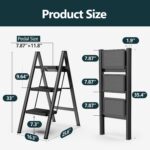 WOA WOA 3 Step Ladder, Folding Step Stool with Non-Slip Pedals, Portable Stepping Stool for Adults, Sturdy Steel Ladder, Space Saving for Home, Anti Skid Feet, Support 330lbs - Black - Image 7
