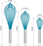 Silicone Whisk,Heat Resistant 480°F Whisks For Cooking Non Scratch,Stainless Steel wired wisk,Plastic Rubber Whisk Tool For Nonstick Cookware Pans,Silicon Wisks Set of 4,Blue - Image 7