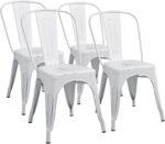 Furmax Metal Dining Chair Indoor Outdoor Use Stackable Chic Side Classic Trattoria Metal Chairs Set of 4 for Kitchen, Dining Room, Bistro and Cafe (Distressed White) - Image 2