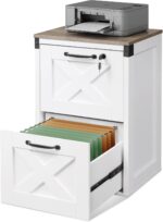 DEVAISE 2 Drawer File Cabinet with Lock, Wood Farmhouse Filing Cabinet for Home Office, Printer Stand Fits Letter and A4 Size, White - Image 2