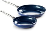 Blue Diamond 9.5” & 11" Nonstick Frying Pan Skillet Set, Diamond Infused PFAS & PTFE-Free Ceramic Pots & Pans, Dishwasher & Oven Safe, Stay Cool Handles, Durable Non Toxic Metal Utensil Safe, Blue - Image 2