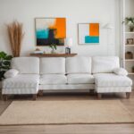 Karl home U-Shape Sectional Sofa Couch 111" Modern 4-Seat Sofa with Chaises Corduroy Fabric Upholstered Covertible Couch with Wood Grain Legs for Living Room, Reception Room, Apartment, Beige - Image 7