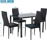 FDW | 5-Piece Dining Table Set | Glass Kitchen Table with 4 Upholstered Chairs | Space-Saving Design | Faux Leather Cushions | Modern Rectangular Table | Black | for Dining Room, Small Spaces - Image 8