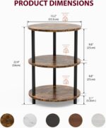 Small Round End Table - 3 Tier Design Accent Table, Narrow Side or Bedside Stand, Industrial Vintage Nightstand for Bedroom, Living Room, or Small Spaces, Rustic Brown - Image 3