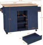 HLR Kitchen Island On Wheels, Blue Rolling Kitchen Island Cart with Solid Wood Drop Leaf Prep Table, Barn Door Kitchen Islands with Storage Cabinet and Tower Rack, Island Table for Kitchen - Image 7