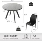 34.6'' Round Dining Table and Chairs for 4, Mid Century Modern Round Table Set, Space Saving for Apartment Kitchen Dining Room (Grey Table+4 Black Chairs) - Image 3