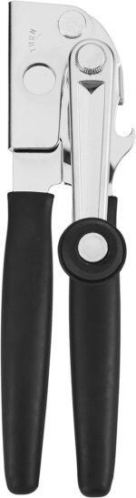 Easy-Crank Can Opener with Folding Crank Handle, Manual Hand Held and Sharp Blade, Stainless Steel, Easy Turn Knob, Basic Kitchen Essentials, For all Can Sizes (Black) - Image 2