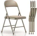 Nazhura 4 Pack Folding Chairs with Padded Vinyl Cushion Chairs with Comfortable Cushion and Durable Steel Frame for Home and Office, for Indoor and Outdoor Events (Kahki Vinyl Padding 4 Pack) - Image 2
