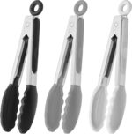 Small Silicone Tongs 7-Inch Mini Serving Tongs, Set of 3 (Black Gray White) - Image 2