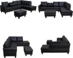 Sectional Couches for Living Room, Convertible 4 Seat Modular Sectional Sofa Set for Living Room, L Shaped Couch or U Shaped Couch with Storage Ottoman for Apartment, Leather Black - Image 5
