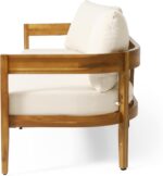 Christopher Knight Home Brooklyn Outdoor 3 Seater Sofa with Cushions - Acacia Wood - Teak/Beige - Image 11