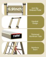 WOA WOA 4 Step Ladder, Ladders for Home, Anti-Slip Pedals, Aluminum Step Stool Foldable, Lightweight to Move, Ease of Storage, Reach 9ft for Closet Kitchen Library, Hold 300lbs - Gold - Image 6