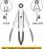 Small Silicone Tongs 7-Inch Mini Serving Tongs, Set of 3 (Black Gray White) - Image 4