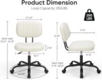 DUMOS Armless Home Office Desk Chair -Small Ergonomic with Low Back Lumbar Support, Height Adjustable PU Leather Computer Task with 360° Swivel Rolling Wheels, for Small Space, Beige White - Image 3
