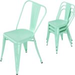 Metal Dining Chairs Set of 4 Stackable Side with Back 18 Inch Indoor Outdoor Use Industrial Classic Vintage Metal for Kitchen Restaurant Bistro Cafe Bar, Mint Green - Image 2