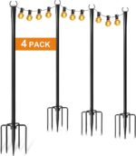 4 Pack 10Ft String Light Poles for Outside, Thickened Metal Lights Hanger Pole Outdoor with Fork, Lighting Hanging Post Accessories for Patio Decor Garden Backyard Yard Front Porch Outside Decorations - Image 2