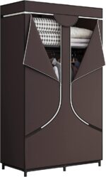 SORCEDAS Portable Wardrobe Closet Storage Organizer Metal Hanging Rack Non-Woven Fabric 34 Inch Coffee (34 Inch, Coffee) - Image 2