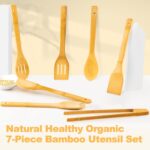 Wooden Spoons for Cooking 7-Piece, Kitchen Nonstick Bamboo Cooking Utensils Set, Healthy Bamboo Wooden Spatula Spoon for Cooking - Image 4
