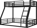 Twin XL Over Queen Bunk Bed Frame with Noise Reduced Design, Heavy Buty Floor Bunk Bed Twin XL Over Queen Bunk Beds with Build in Ladder for Adults, Teens(Black Floor Bunk Bed) - Image 4