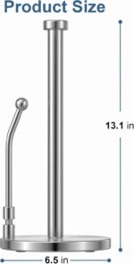 SMARTAKE Paper Towel Holder, Paper Towel Dispenser Standing Weighted Base Non Slip, Spring Arm for Easy Tear, Stainless Steel Paper Towel Holder for Home Kitchen Countertop Tabletop, Silver - Image 4