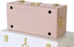 Vixdonos Metal Trunk Decorative Storage Box Set of 2 College Dorm Chest with Handle (Pink and White) - Image 4