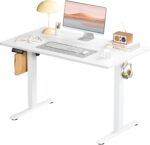 SMUG Standing Desk, Adjustable Height Electric Sit Stand Up Down Computer Table, 40x24 Inch Ergonomic Rising Modern Lift Motorized Gaming Desktop Workstation for Work Home Office, White - Image 2