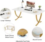 Tribesigns Executive Desk, 63” W x 31.5” D Large Office Desk, Modern Computer Desk Conference Table Meeting Room Table, Business Furniture for Home Office, White and Gold - Image 9