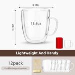 Glass Coffee Mugs Set Of 6, 13.5 OZ Insulated Double Wall Coffee Cups, Perfect for Cappuccino, Latte, Americano, Tea Bag, Beverage - Image 3