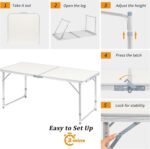 Outvita 4ft Portable Folding Camping Table, Outdoor Waterproof Adjustable Height Table, Aluminum Lightweight Suitcase Foldable Table for Picnic BBQ Beach Dining - Image 5