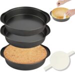 8" Round Cake Pan, 3PCS Nonstick Cake Pans with 100 PCS Parchment Paper, Carbon Steel Cake Baking Pans with Handle, Dishwasher Safe - Image 2