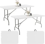 2 Pack 6 FT Folding Tables White Foldable Table, Fold-in-Half with Carrying Handle Portable Plastic Rectangular Table for Party, Dining, Wedding, Camping, Picnic, Indoor Outdoor Events - Image 2
