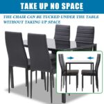 FDW | 5-Piece Dining Table Set | Glass Kitchen Table with 4 Upholstered Chairs | Space-Saving Design | Faux Leather Cushions | Modern Rectangular Table | Black | for Dining Room, Small Spaces - Image 4