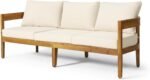 Christopher Knight Home Brooklyn Outdoor 3 Seater Sofa with Cushions - Acacia Wood - Teak/Beige - Image 2