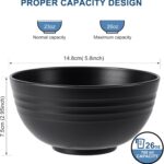 HOTEC BPA Free Unbreakable Wheat Straw Cereal Bowls - Microwave & Dishwasher Safe Soup and Salad Bowls, Set of 8, 26oz, Black - Image 3