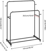 Laiensia Double Rods Garment Rack with Wheels, Clothing Rack for Hanging Clothes,4 Hooks, Multi-functional Bedroom Clothes Rack, Black - Image 3